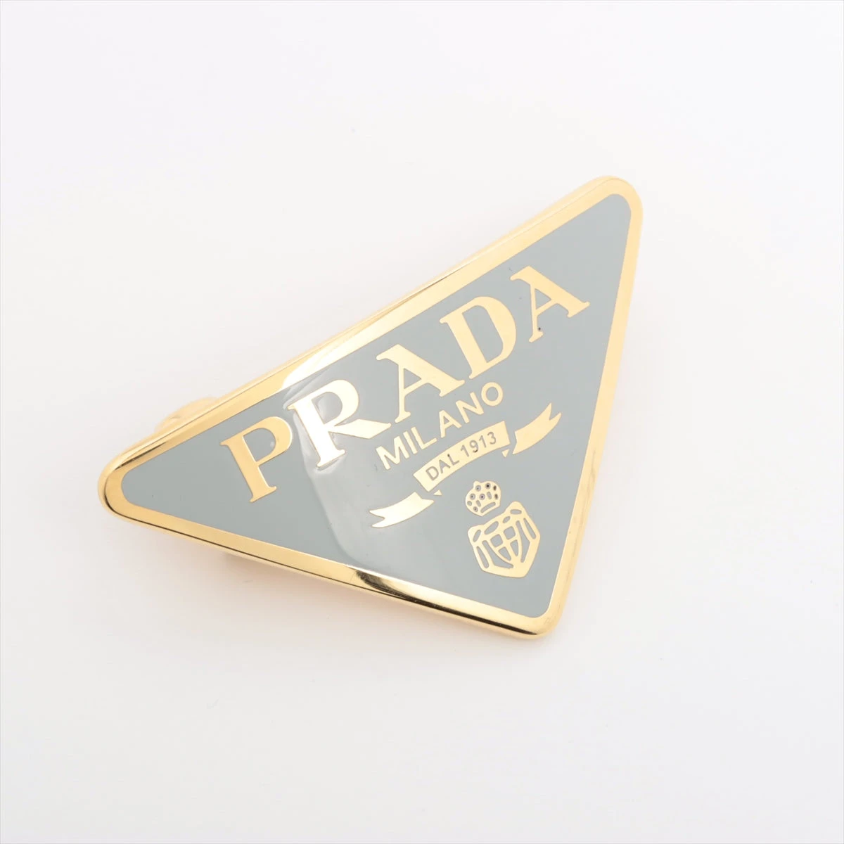 プラダ ロゴ バレッタ GP グレー×ゴールド A3411728｜中古ブランド品