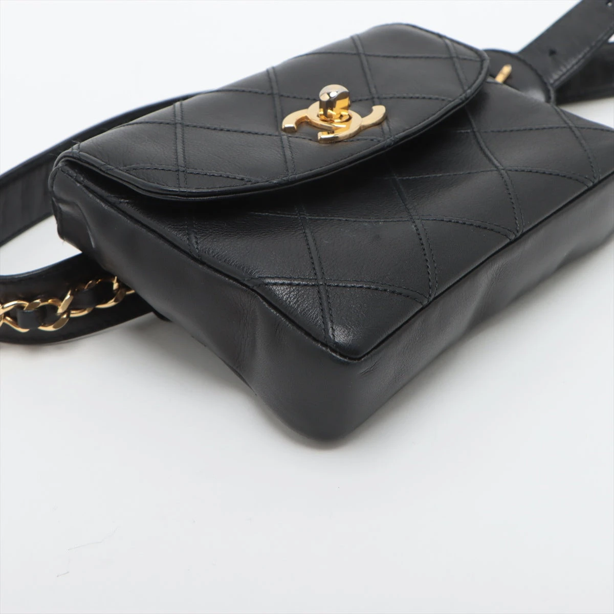 シャネル ビコローレ ラムスキン ウエストポーチ ブラック ゴールド金具