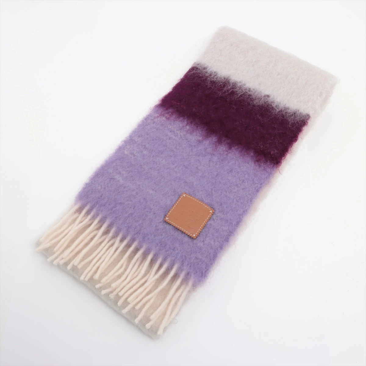【美品】ロエベ モヘア マフラー パープル ウール アナグラム グラデーション ロエベ アナグラム マフラー モヘヤ×ウール×ナイロン パープル
