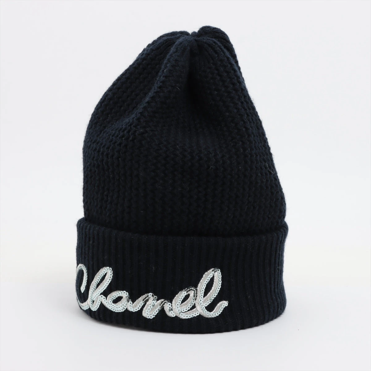 CHANEL ニット帽　スパンコール シャネル ロゴ 22A ニットキャップ カシミヤ ネイビー