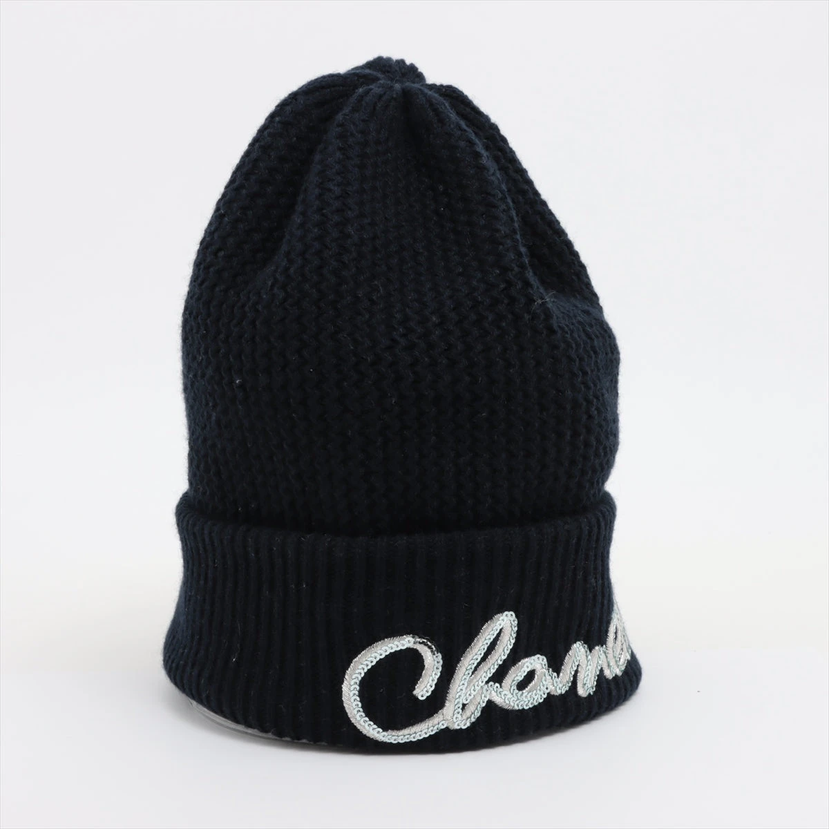 シャネル ロゴ 22A ニットキャップ カシミヤ ネイビー