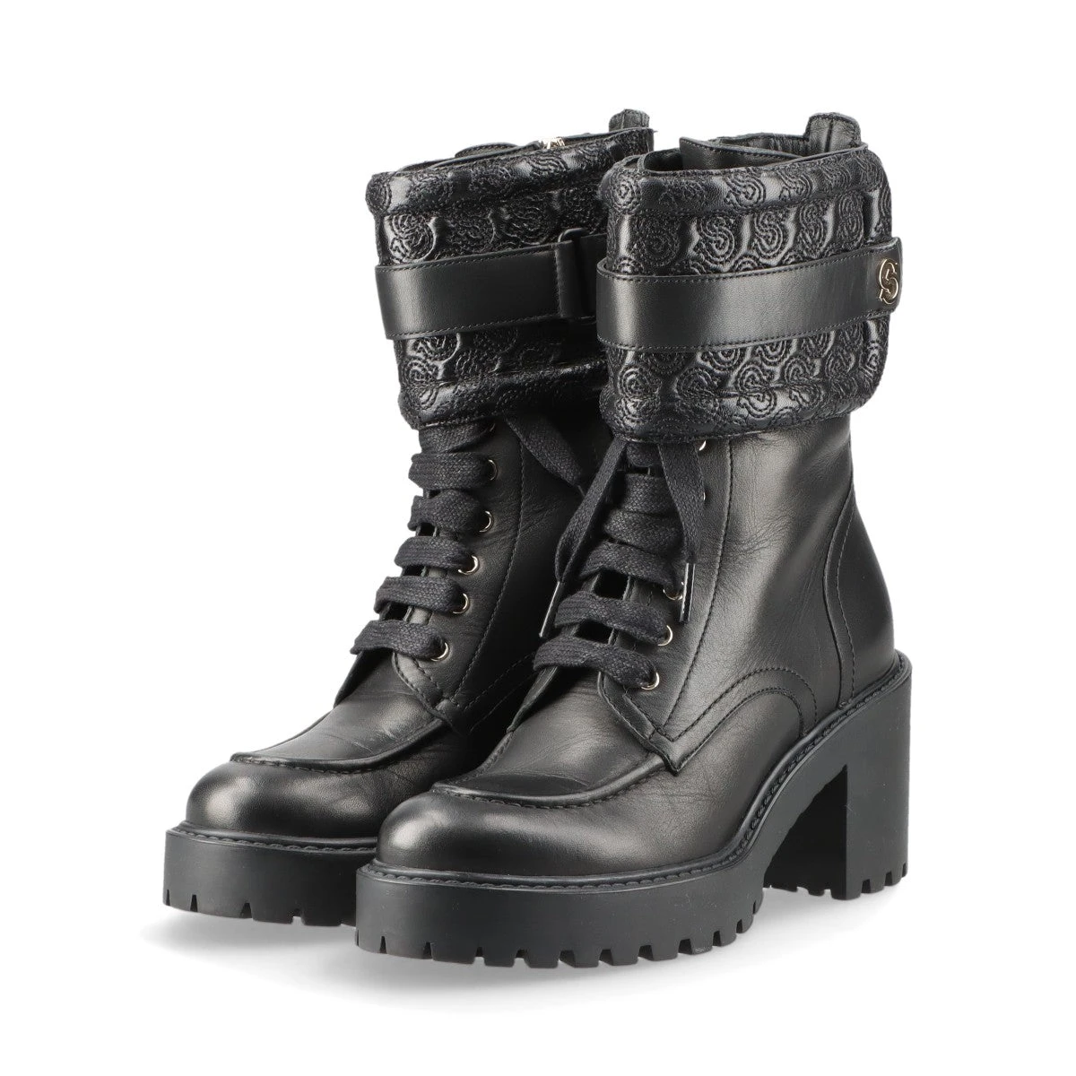 極美品フェラガモブーツ623.5ガンチーニチェーン黒ヒールブーツ