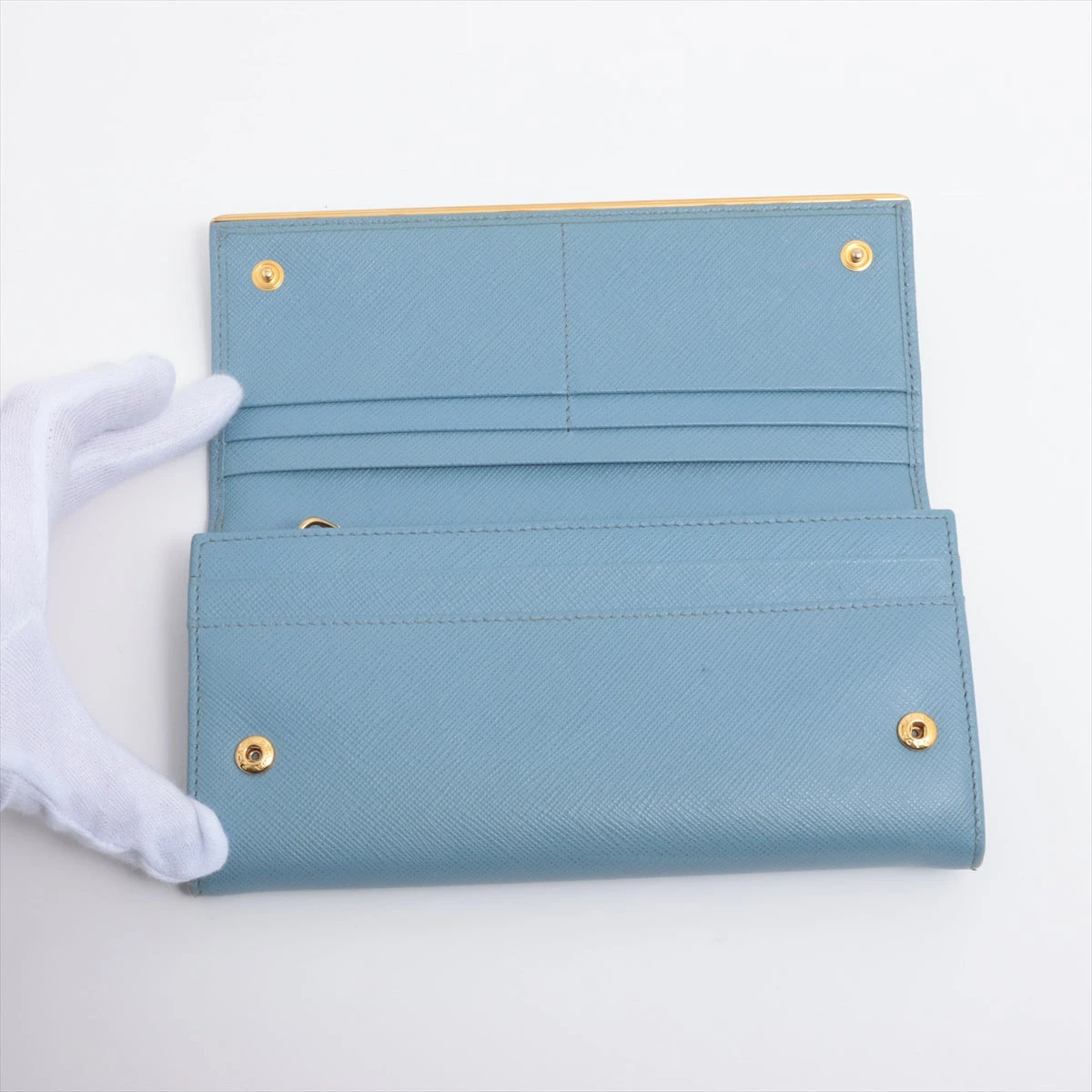 【国内配送】 プラダ PRADA サフィアーノ 真贋済 ブルー IMH132 長財布 レザー 小物