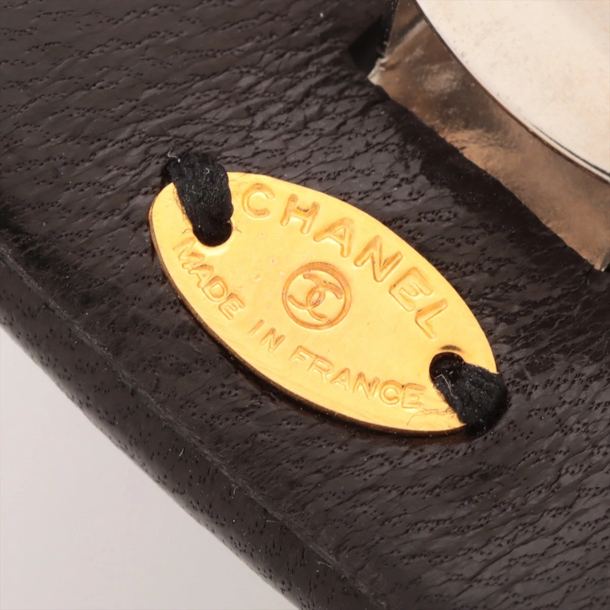 シャネル ココマーク バレッタ GP×革 ブラック×ゴールド