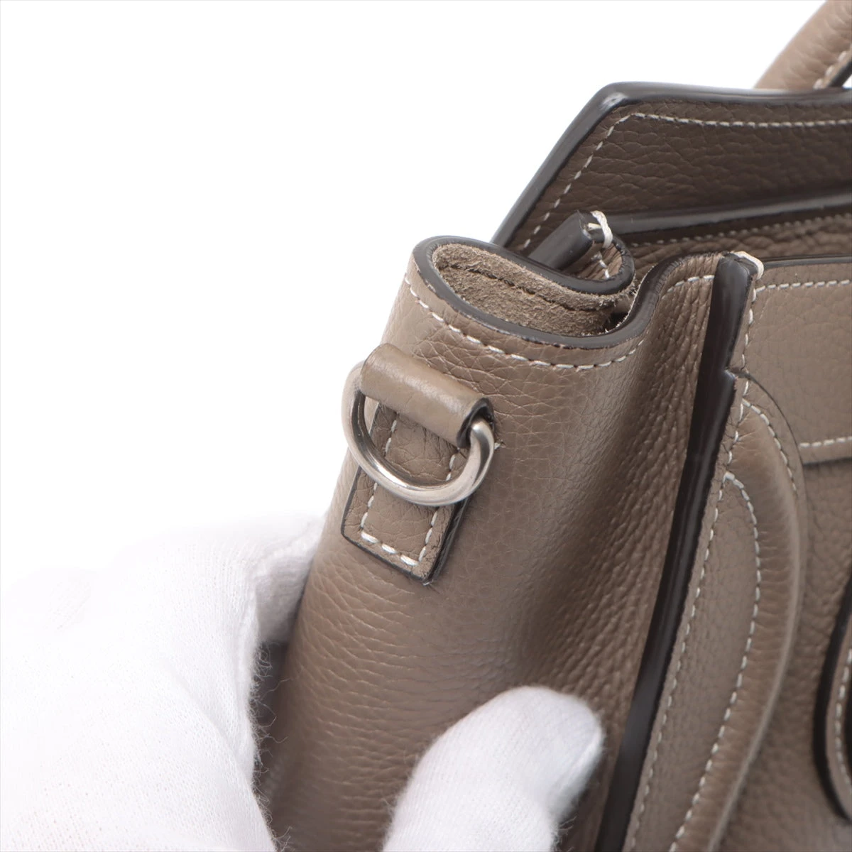 美品❣️セリーヌ ラゲージ ナノショッパー グレー 2WAYハンドバッグ レザー CELINE セリーヌ ラゲージ ナノショッパー グレー レザー