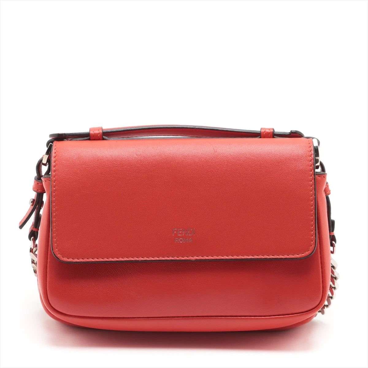 フェンディキャナイ　レザーチェーンショルダーバッグ　レッド　733 フェンディ FENDI キャナイ ショルダーバッグ レザー レッド