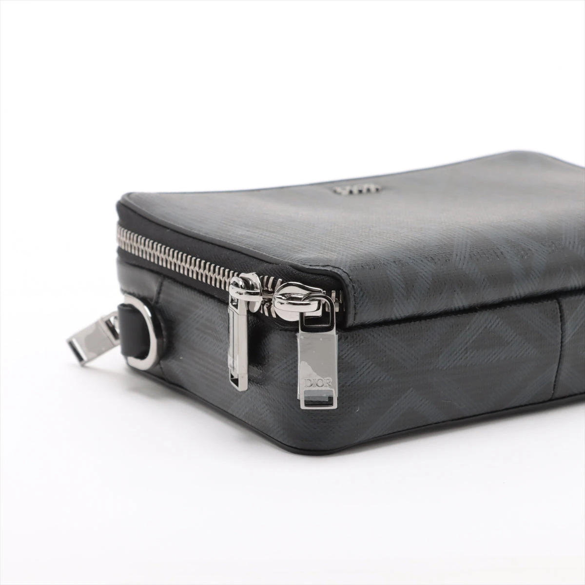 ディオール CDダイヤモンド PVC×レザー ショルダーバッグ ブラック  