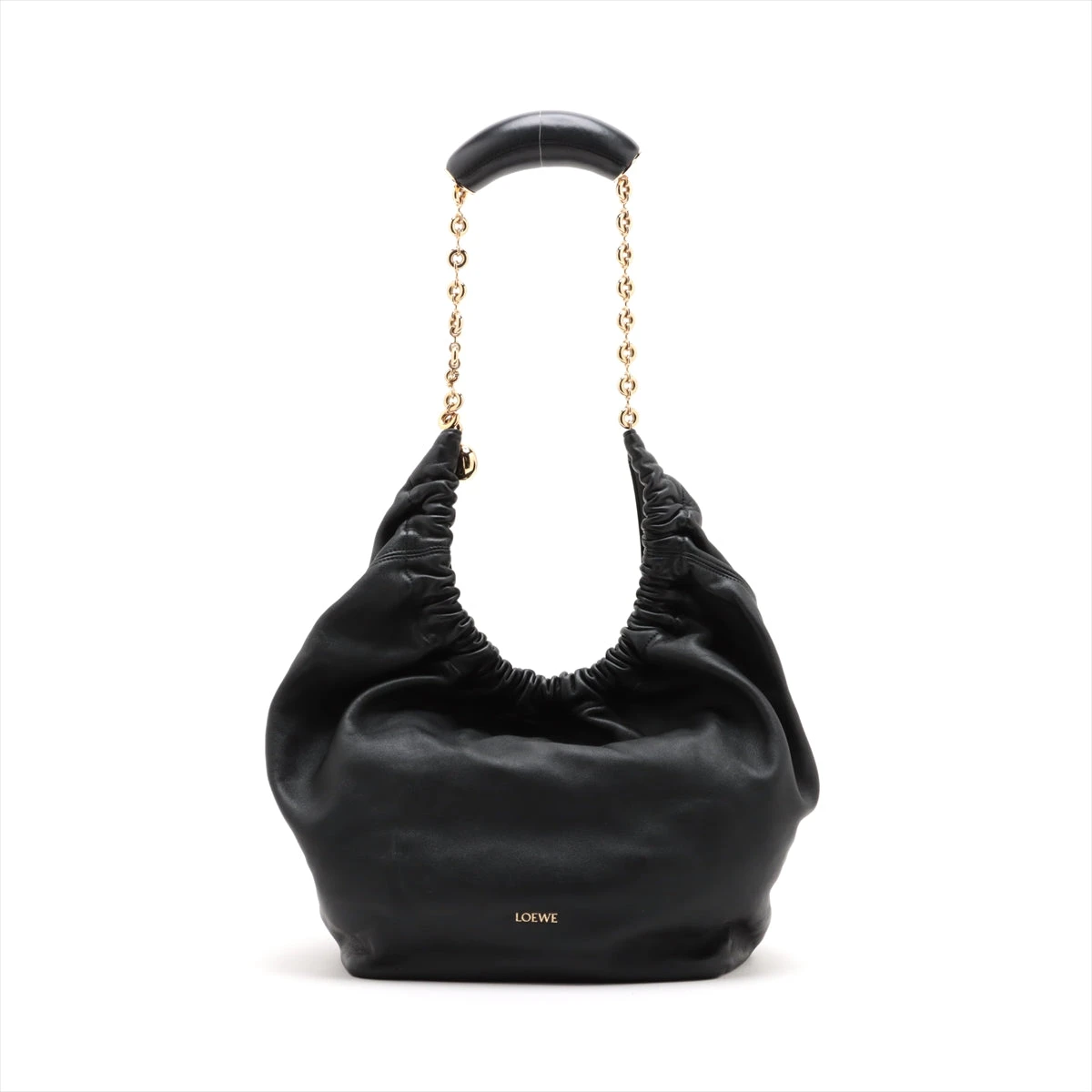 ロエベ スクイーズバッグ レザー チェーンショルダーバッグ ブラック  