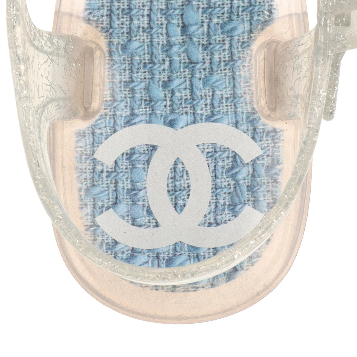 CHANEL 水色 カメリア白ビーチサンダル シャネル ココマーク カメリア ラバー ビーチサンダル 36