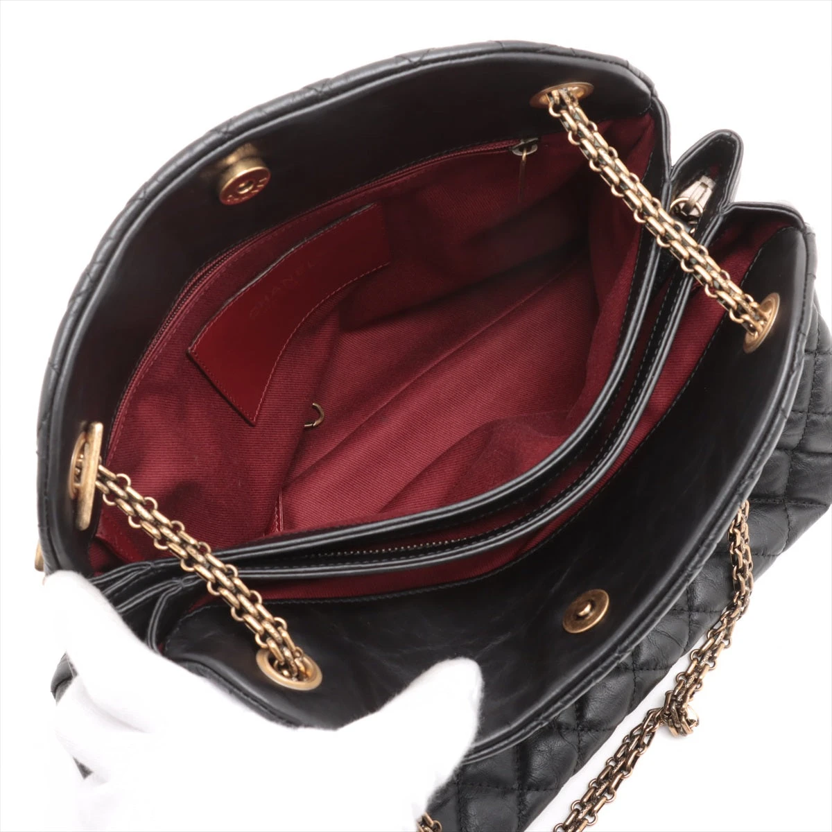 CHANEL　マドモアゼル　ブラック×ゴールド シャネル マドモアゼル ヴィンテージカーフ チェーンショルダー