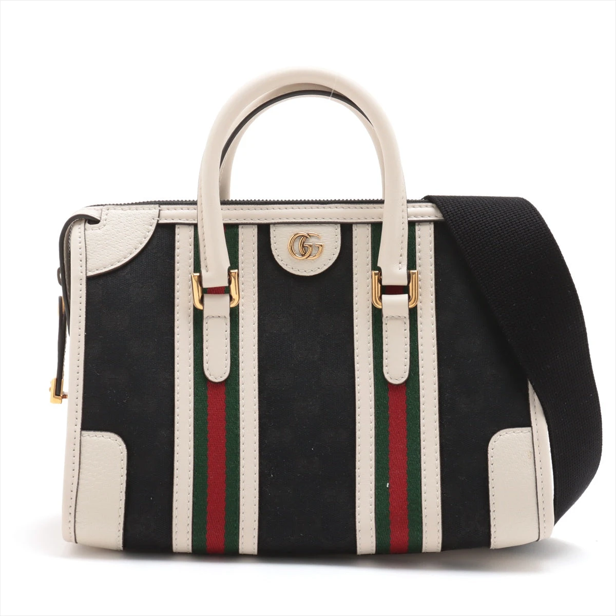 GUCCI GGキャンバス 2WAY ショルダーバッグ GUCCI グッチ ショルダーバッグ キャンバス ホワイト×ブラック2WAY