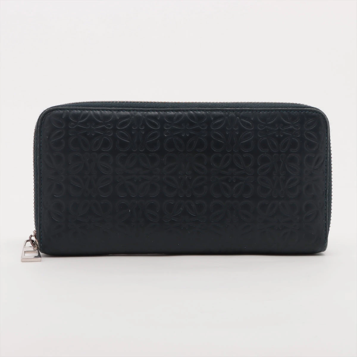 ✨付属品完備✨ロエベ 折り財布 ラウンドジップ アナグラム リピート レザー ロエベ リピートアナグラム レザー ラウンドジップウォレット ネイビー