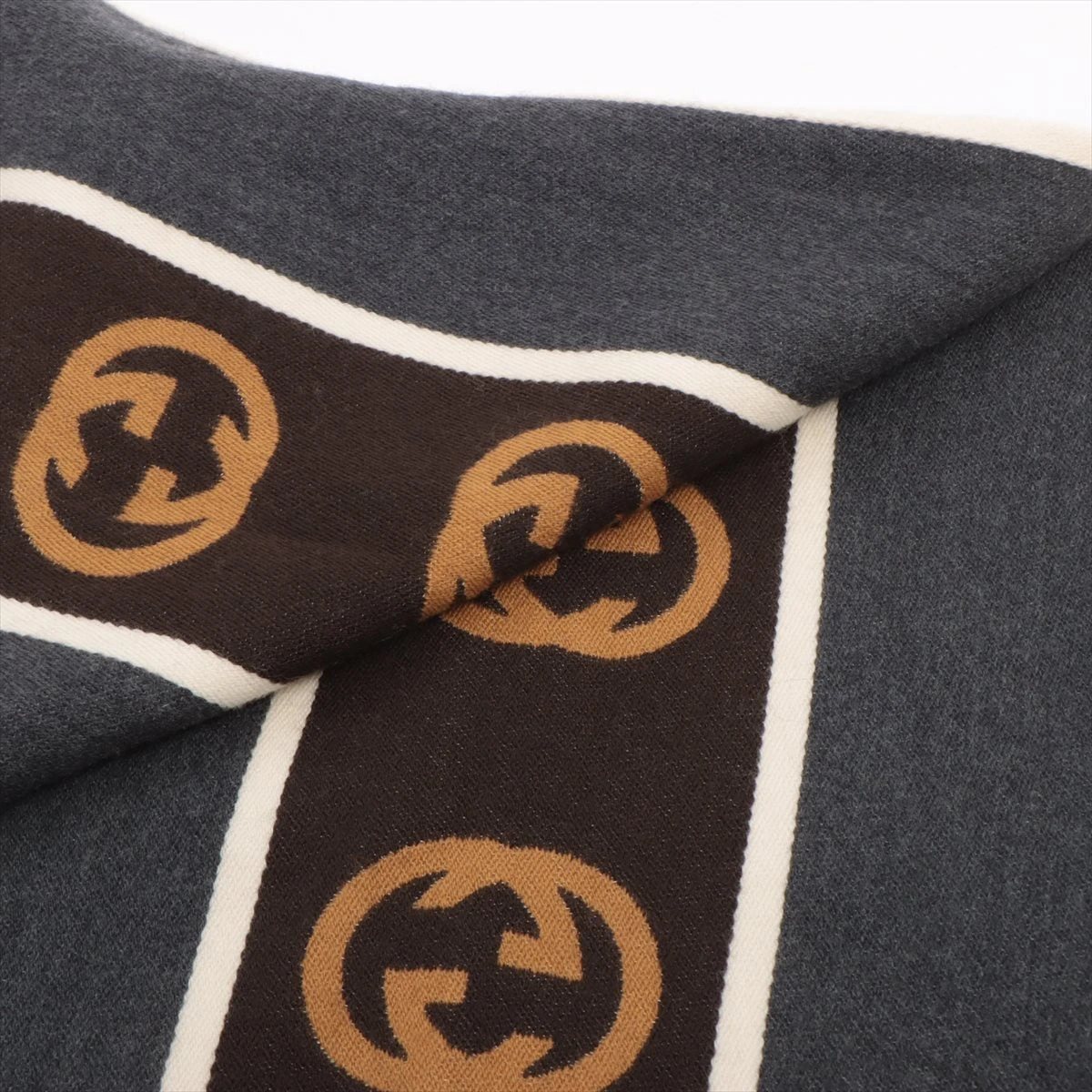 グッチ 575605 インターロッキングG マフラー コットン×ウール グレー