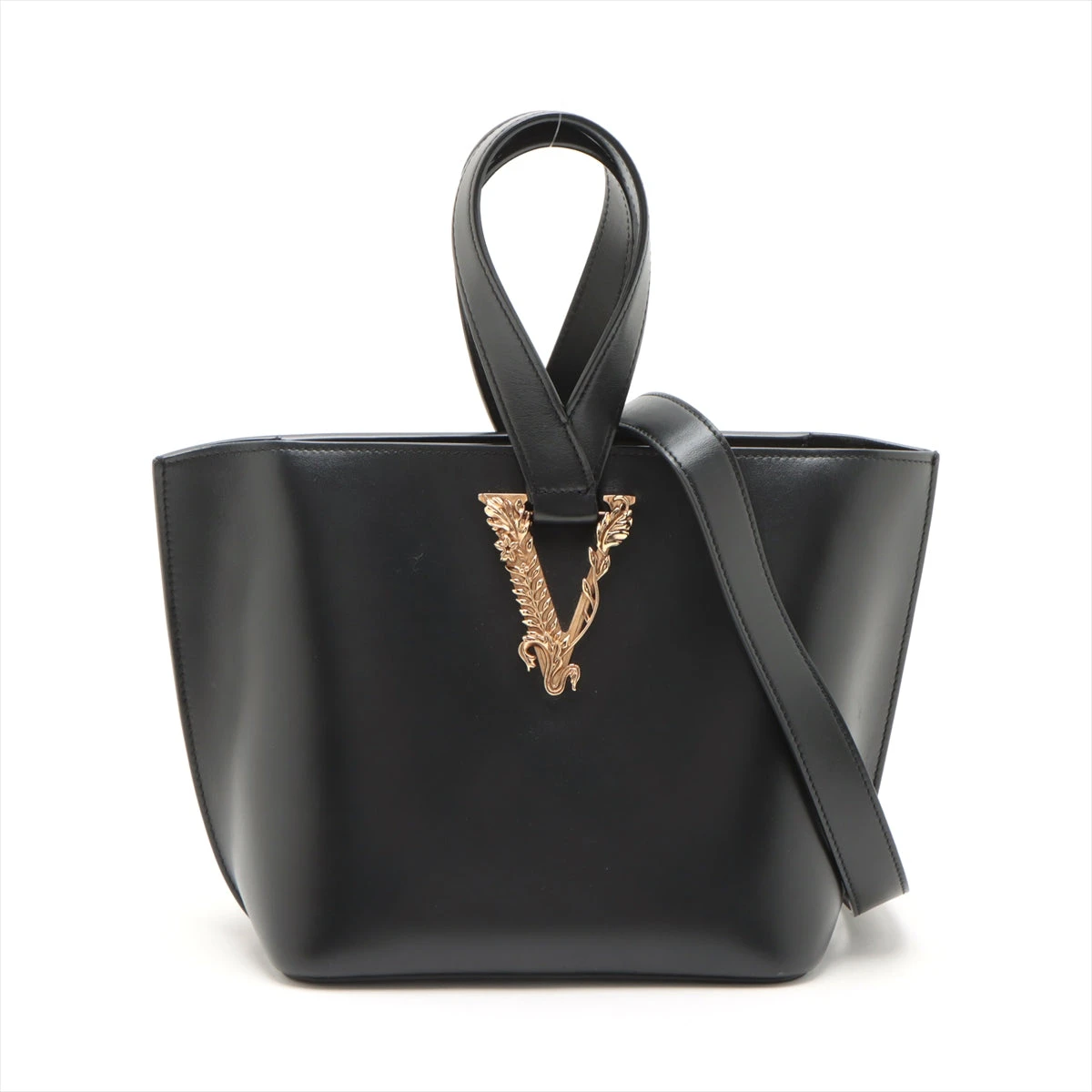 【超美品】ヴェルサーチ ヴィルトゥス レザー 2WAY トートバッグ ブラック 超美品】ヴェルサーチ ヴィルトゥス レザー 2WAY トートバッグ