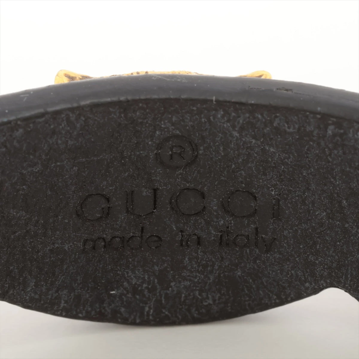グッチ レザー タイガーヘッド ストーン装飾 ブレスレット BLACK/GOLD グッチ タイガーヘッド ブレスレット GP×ラインストーン×革