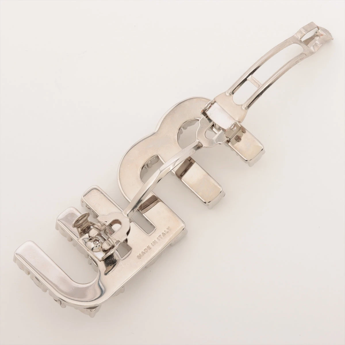 ミュウミュウ ロゴ ヘアクリップ GP×ラインストーン シルバー A3425914