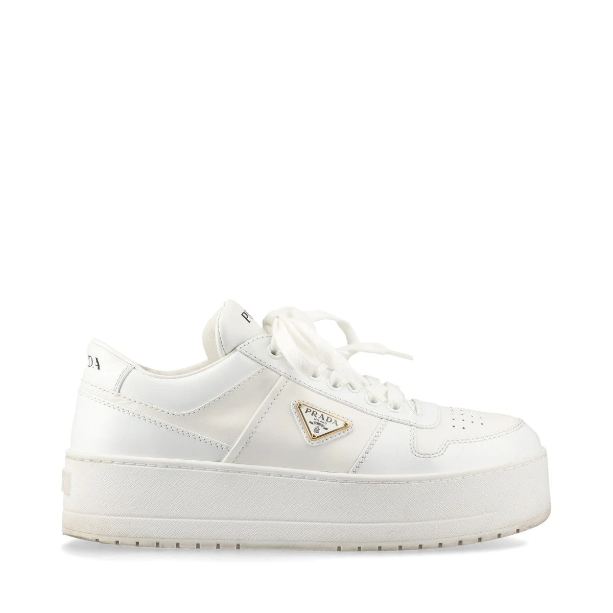 プラダ トライアングルロゴ レザー スニーカー 38 レディース ホワイト
