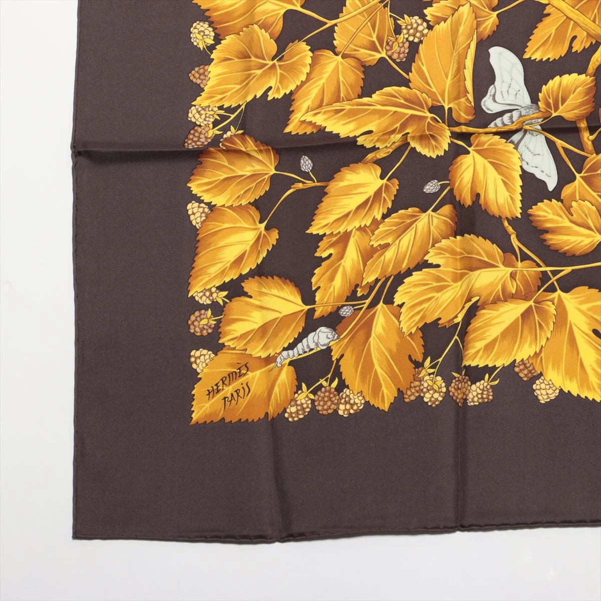 エルメス カレ90 l'ARBRE de SOiE 絹の木 桑の木と蚕 スカーフ シルク