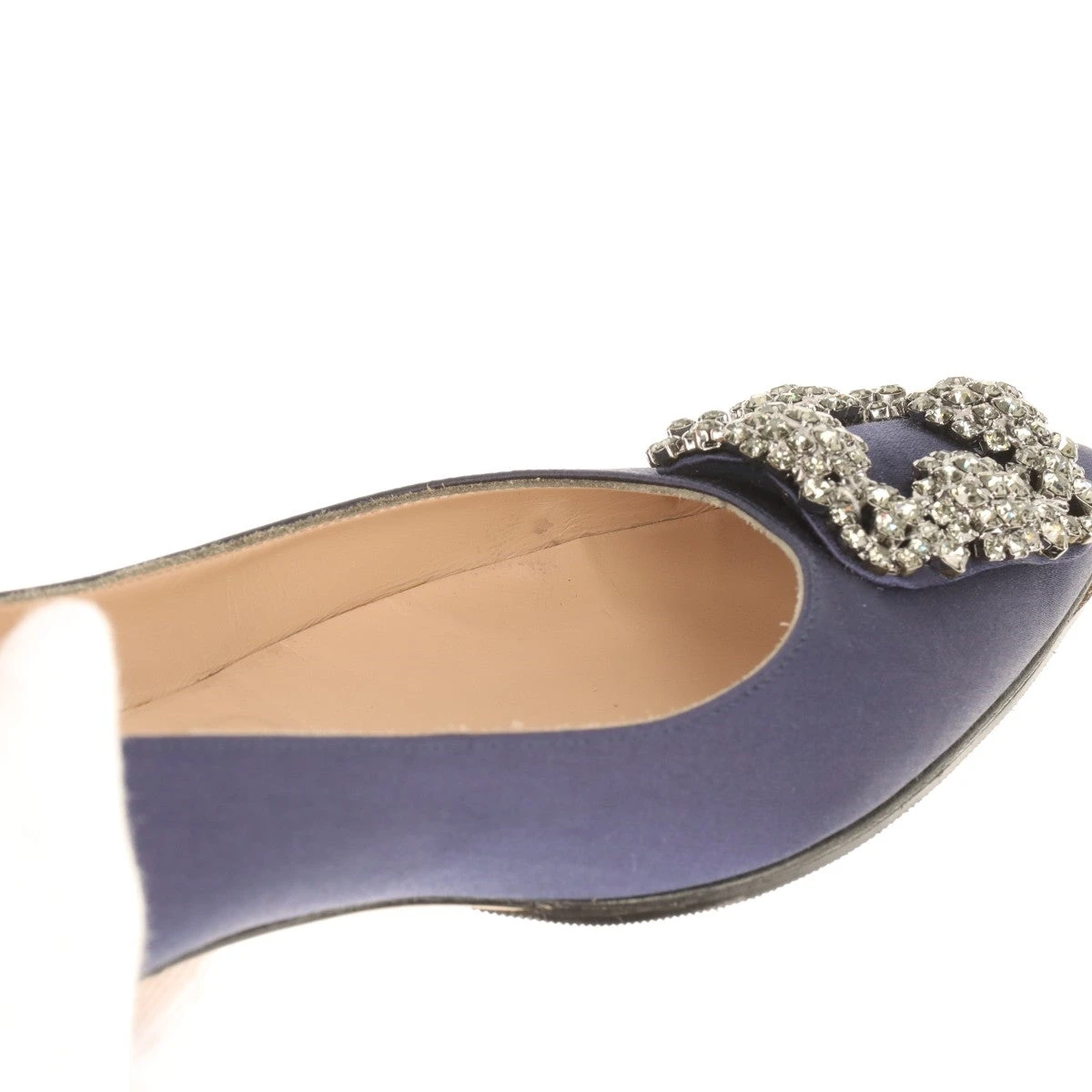 マノロブラニク ハンギシ サテン×レザー フラットパンプス 35.5