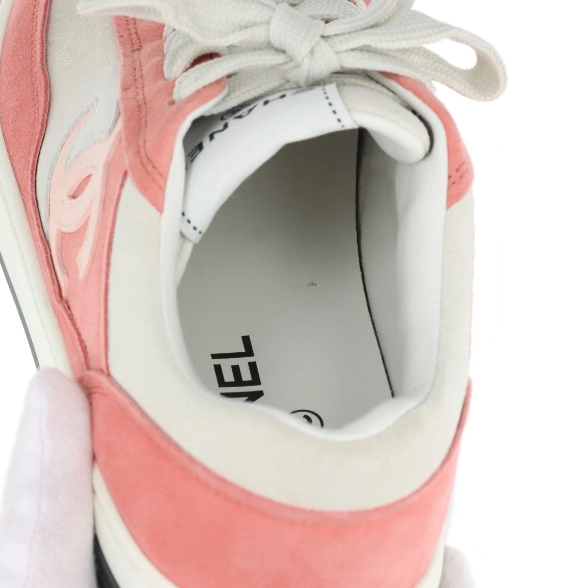 シャネル　スニーカー　ココマーク　ニット　スエード　ピンク　37　箱付き シャネルスニーカーココマークニットスエードピンク37箱付き