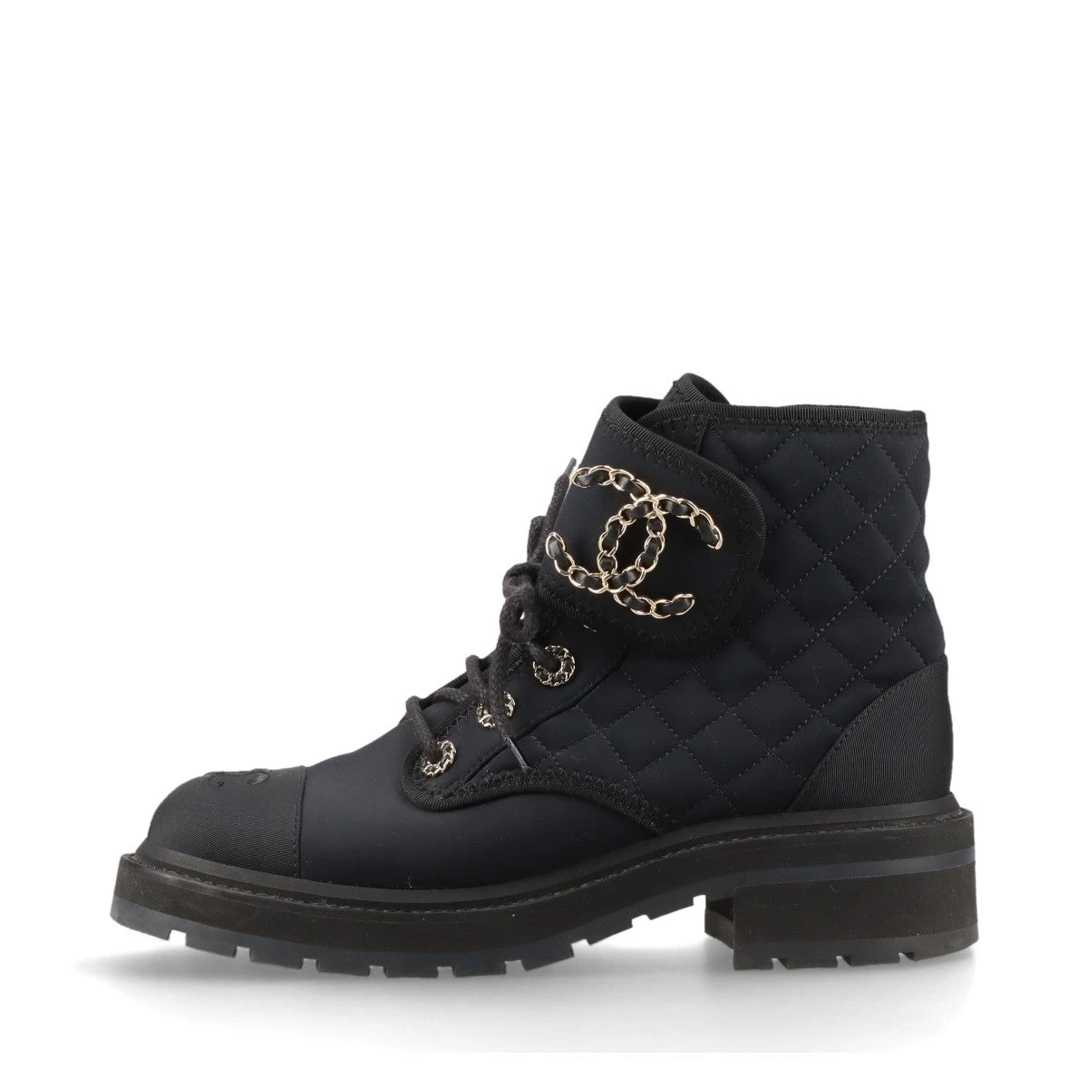 シャネル　CHANEL ブーツ　マトラッセ　レースアップブーツ　ココマーク シャネル ココマーク マトラッセ レザー ショートブーツ 38C