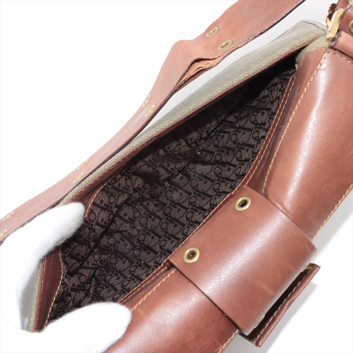 【美品】ディオール ストリートシック ショルダー バッグ ブラウン レザー ディオール トロッター柄 ストリートシック ワンショルダー