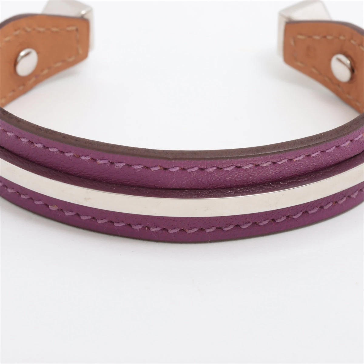 超美品HERMES レザーメタルバングル パープル