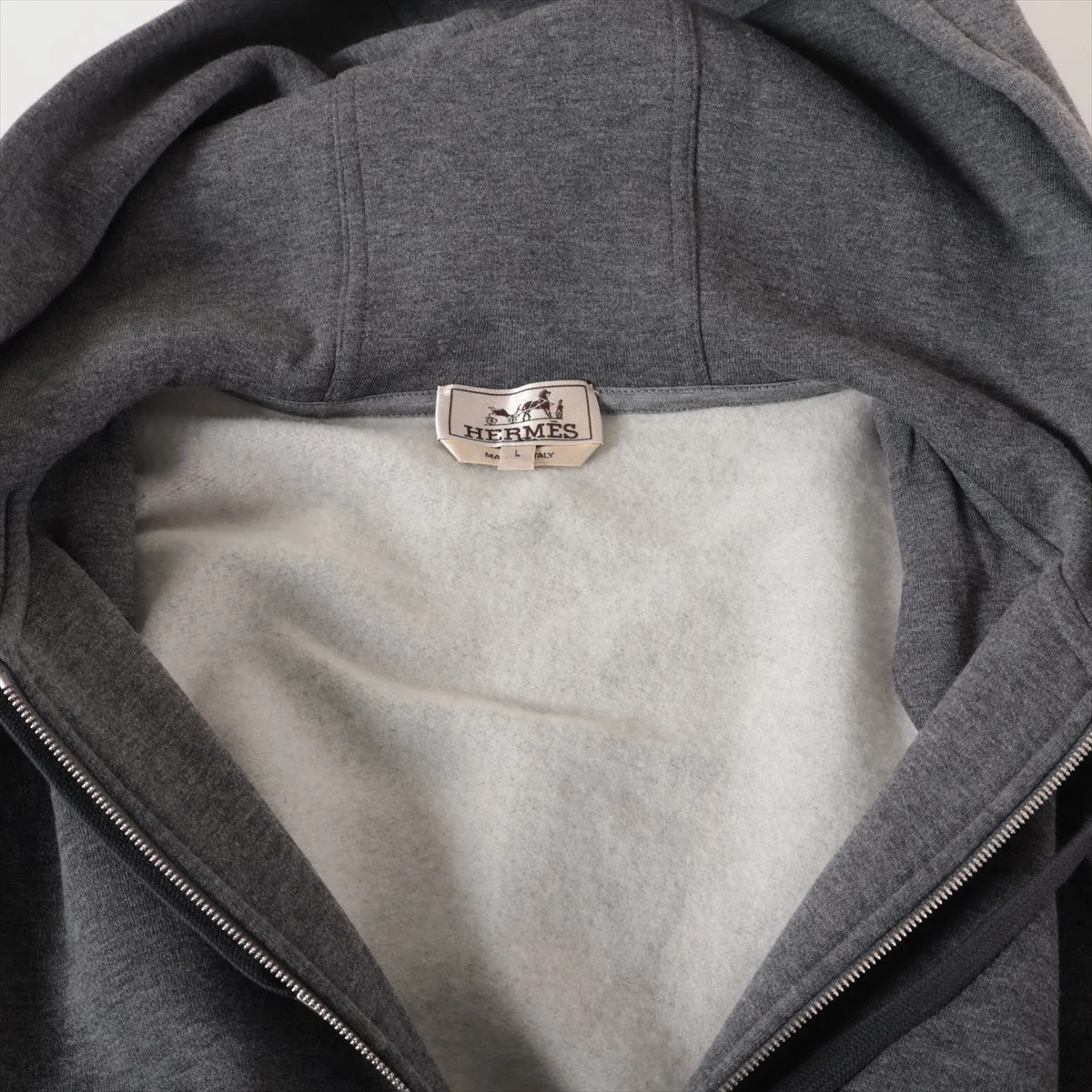 エルメス コットン×カシミヤ パーカー L メンズ グレー 12-5738 