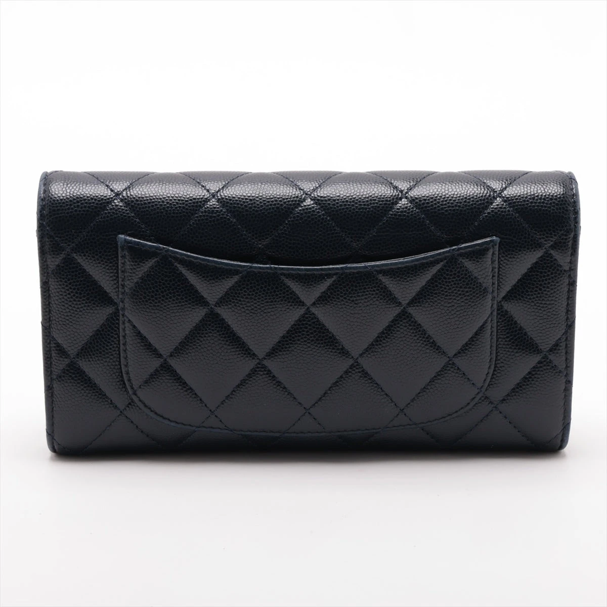 シャネル マトラッセ キャビアスキン ロングウォレット ネイビー