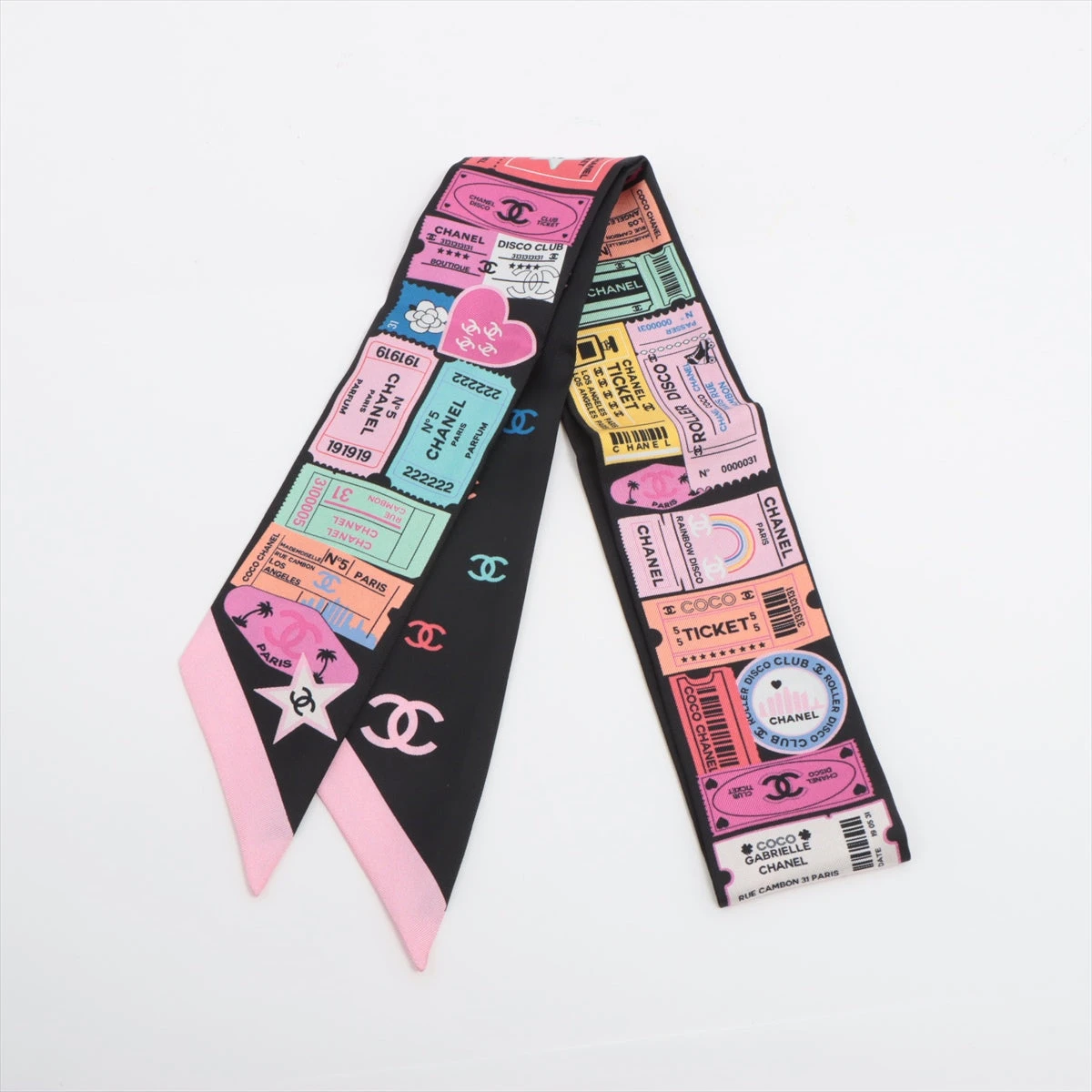 【非売品・未使用品】 CHANEL ココマーク ピンク シルク スカーフ シャネル ココマーク シルク スカーフ ブラック×ピンク AB