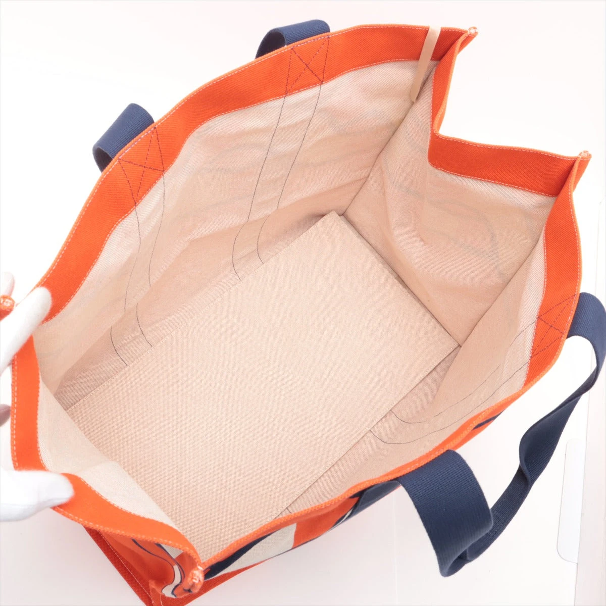 エルメス ビーチバッグ キャンバス オレンジ ネイビー金具 A3436814 