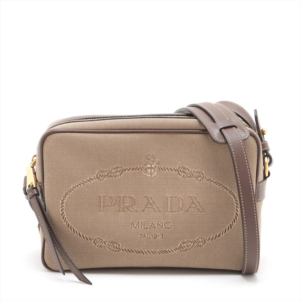 プラダ ロゴジャガード キャンバス×レザー ショルダーバッグ ブラウン  