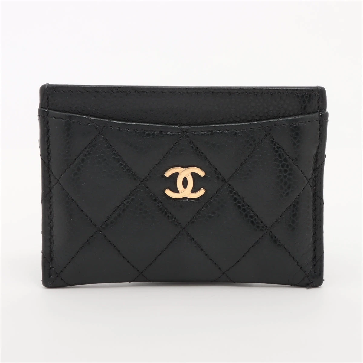 シャネル マトラッセ キャビアスキン カードケース ブラック ゴールド  