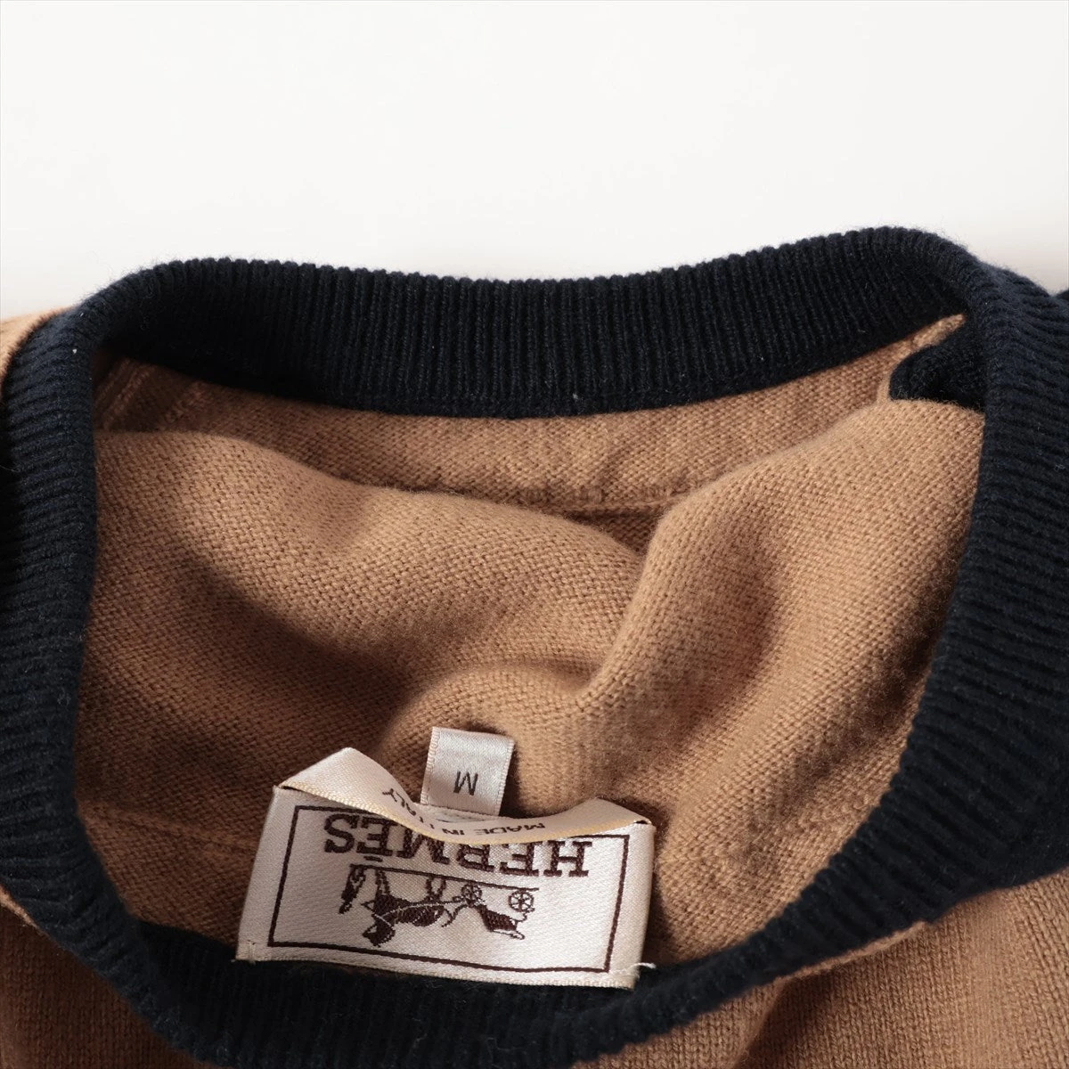 エルメス 20AW ウール ニット M メンズ ブラック×ベージュ 02-5735 