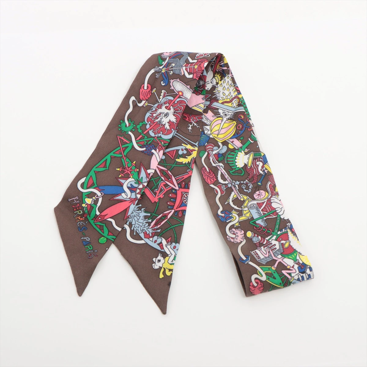 ✨️美品✨️ エルメス ツイリー ラ フォル パラード ブラウン twilly エルメス ツイリー La Folle Parade ラ フォル パレード