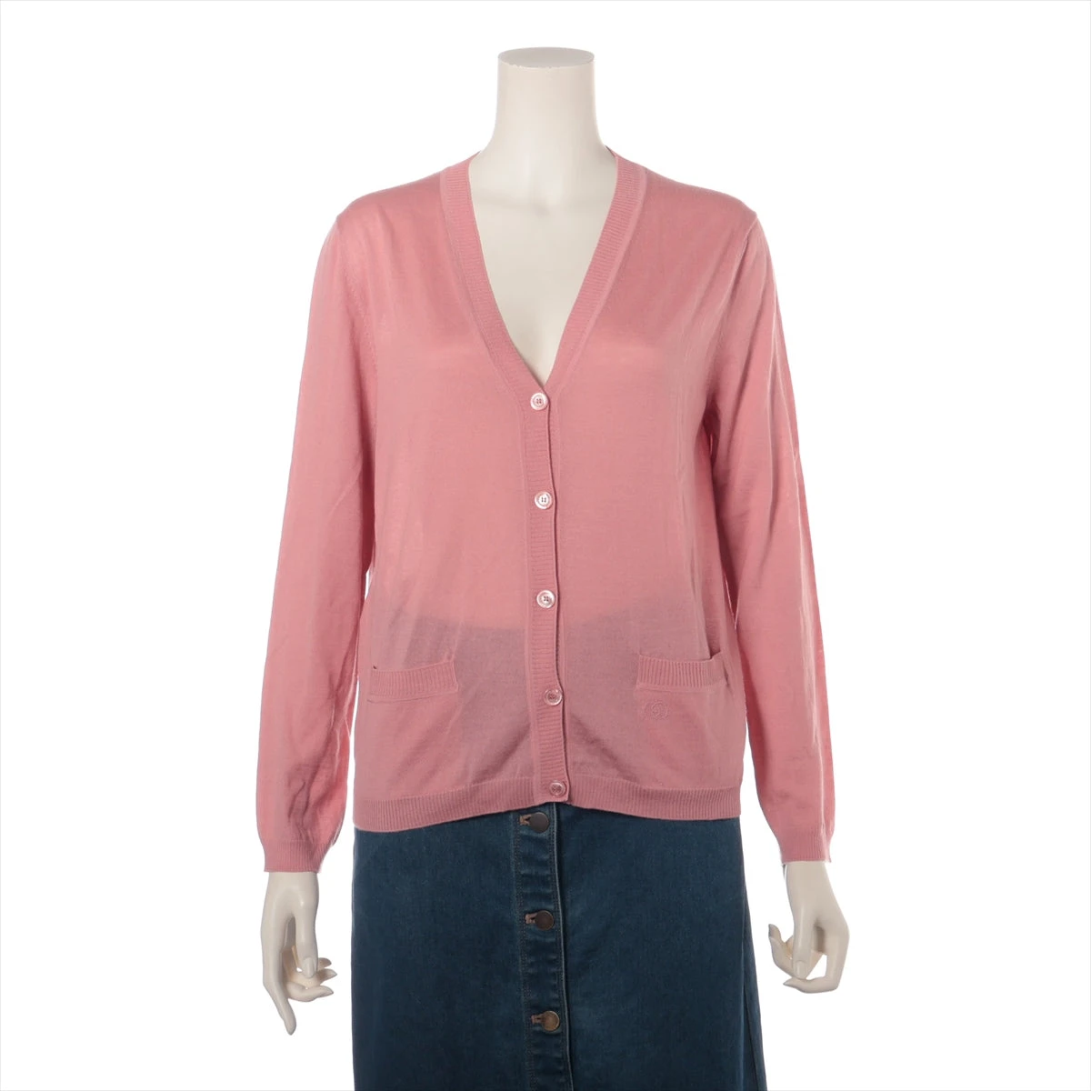 GG wool bouclé jacquard cardigan in light pink and white