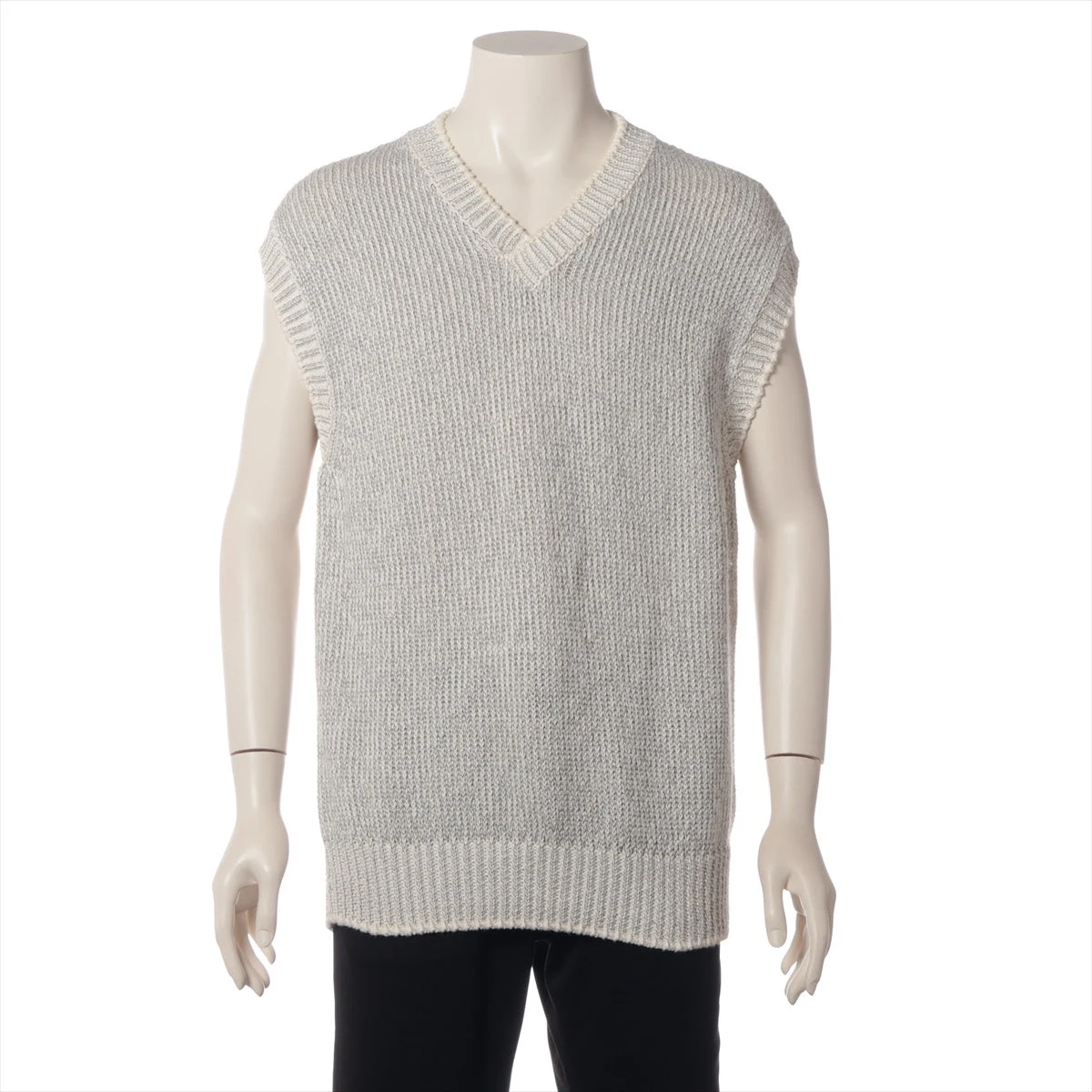 エルメス コットン×ナイロン ニットベスト L メンズ ブラック×ホワイト  