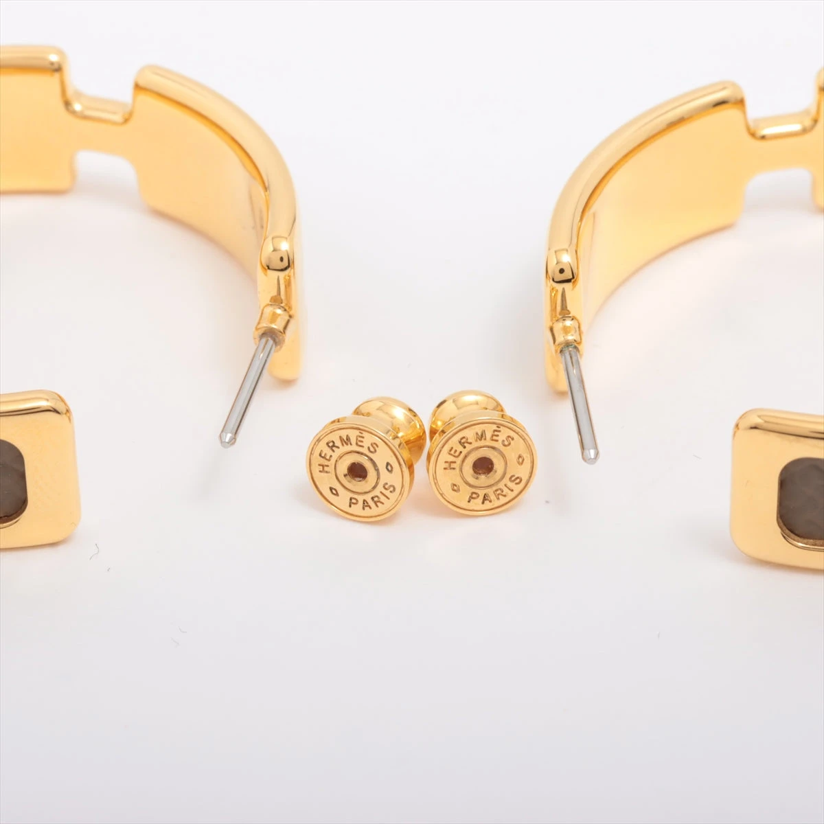 HERMES オランプ　ゴールド グレー ピアス エルメス オランプ ピアス(両耳用) GP×革 ゴールド×グレー