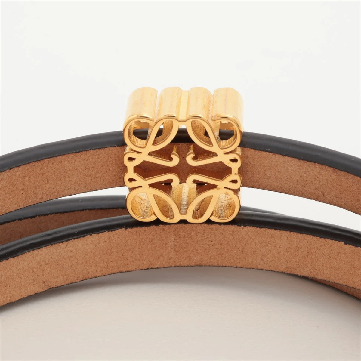 ロエベ アナグラム ブレスレット GP×革 ホワイト×ゴールド