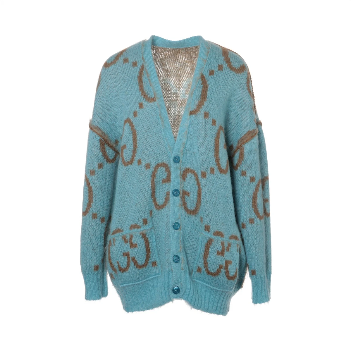 グッチ ウール×モヘヤ カーディガン XS レディース ブルー×ブラウン