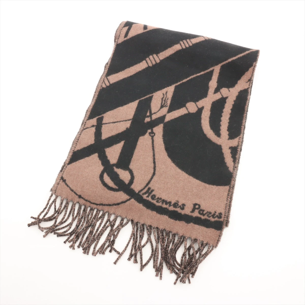 エルメス クリッククラック マフラー カシミヤ ブラック×ブラウン