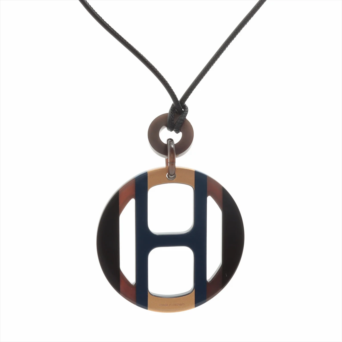 現行品 HERMES Hエキップ ネックレス バッファローホーン ネイビー エルメス Hエキップ ネックレス バッファローホーン ネイビー