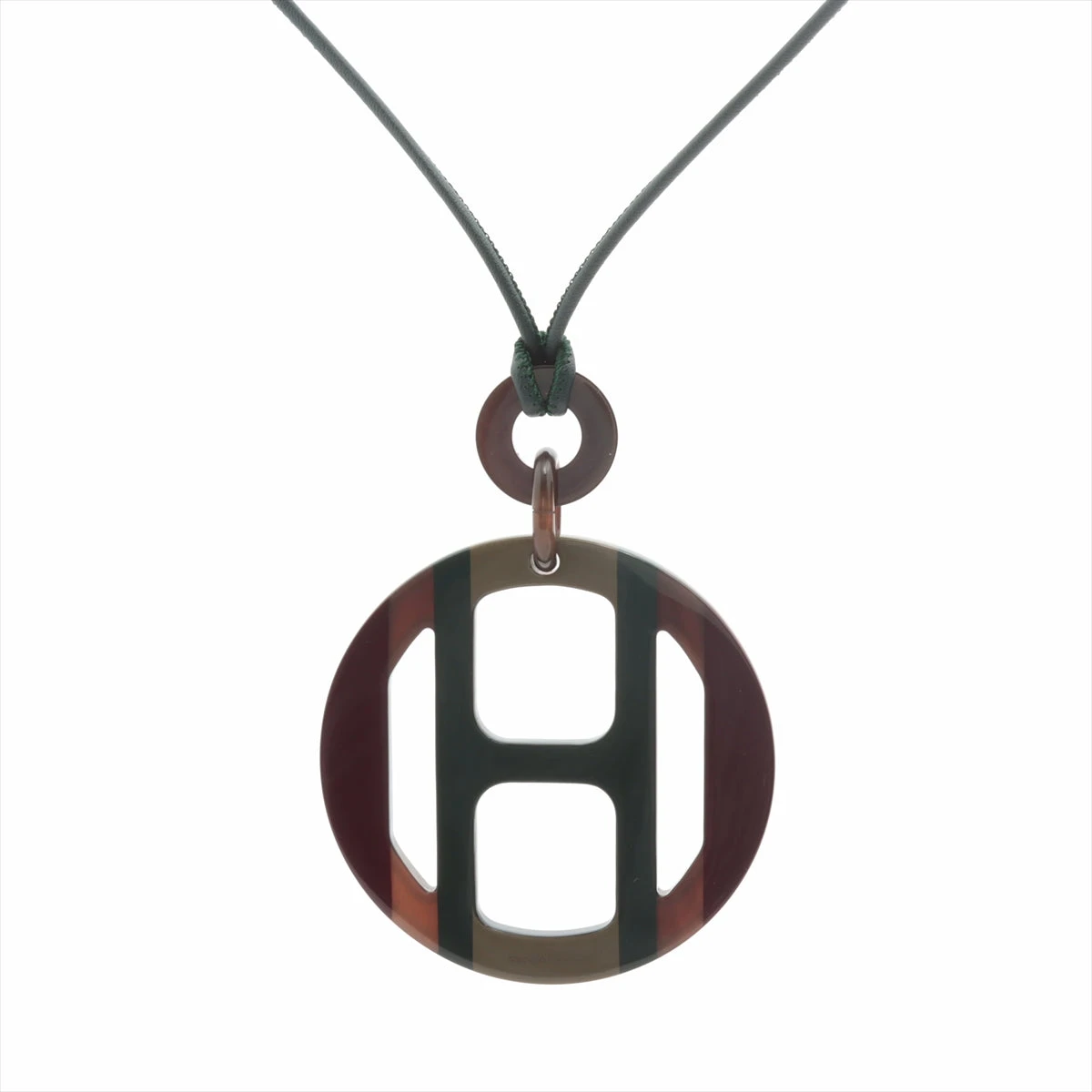 ◆エルメス◆ Hエキップ バッファローホーン エルメス Hエキップ ネックレス バッファローホーン グリーン×ボルドー
