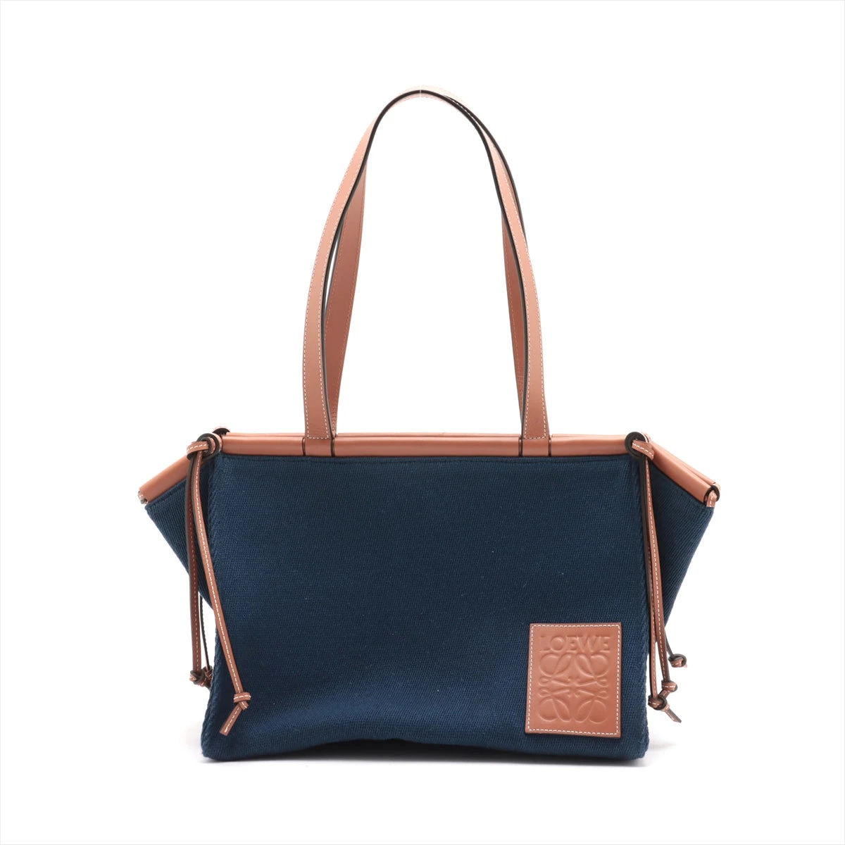LOEWE ロエベ　トートバッグ　アナグラム　キャンバス　レザー　ネイビー LOEWE ロエベトートバッグアナグラムキャンバスレザーネイビー