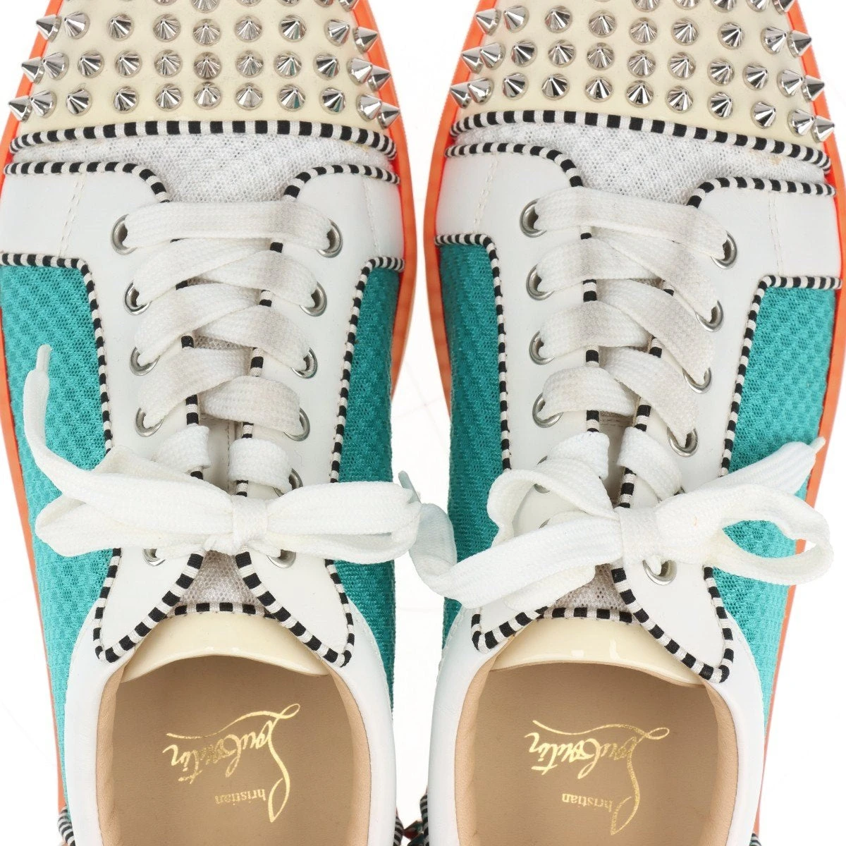 クリスチャンルブタン スパイクスタッズ レザー×メッシュ スニーカー