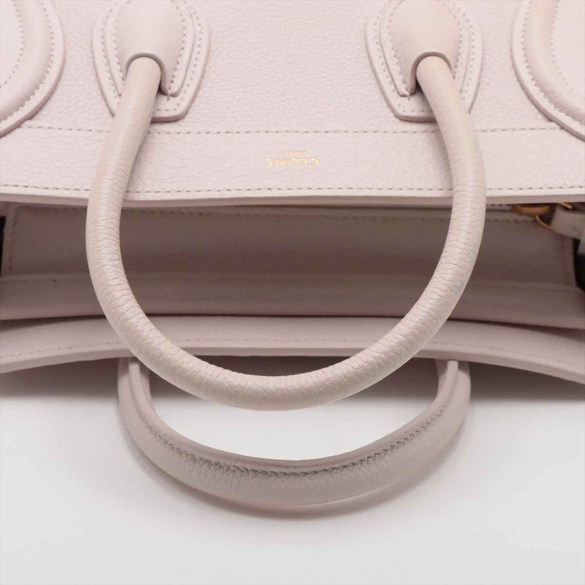 レアカラー CELINE セリーヌ ラゲージ ミニショッパー グレージュ ピンク セリーヌ ラゲージ ナノショッパー レザー 2WAYハンドバッグ ピンク