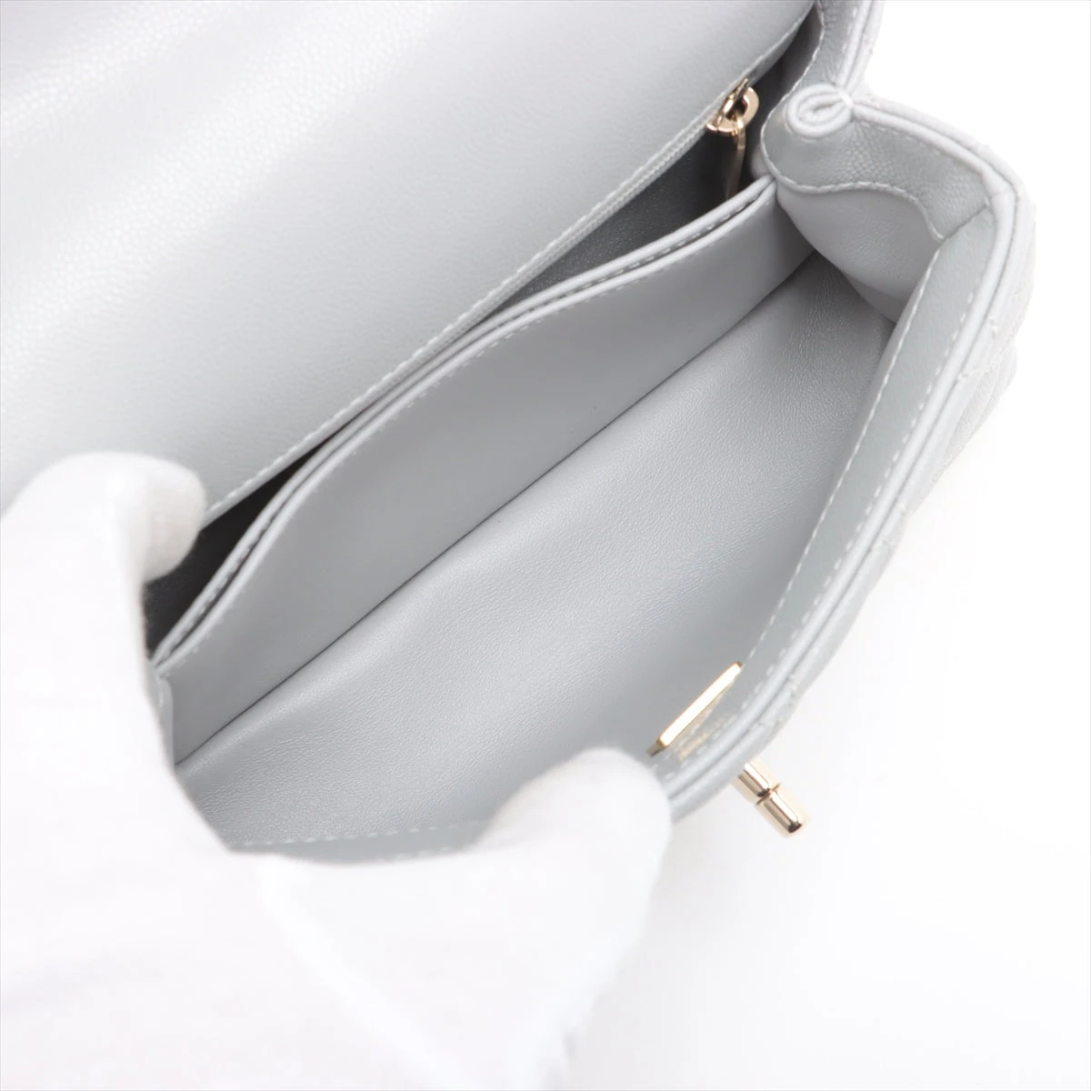 シャネル ココハンドル24 XS キャビアスキン 2WAYハンドバッグ グレー