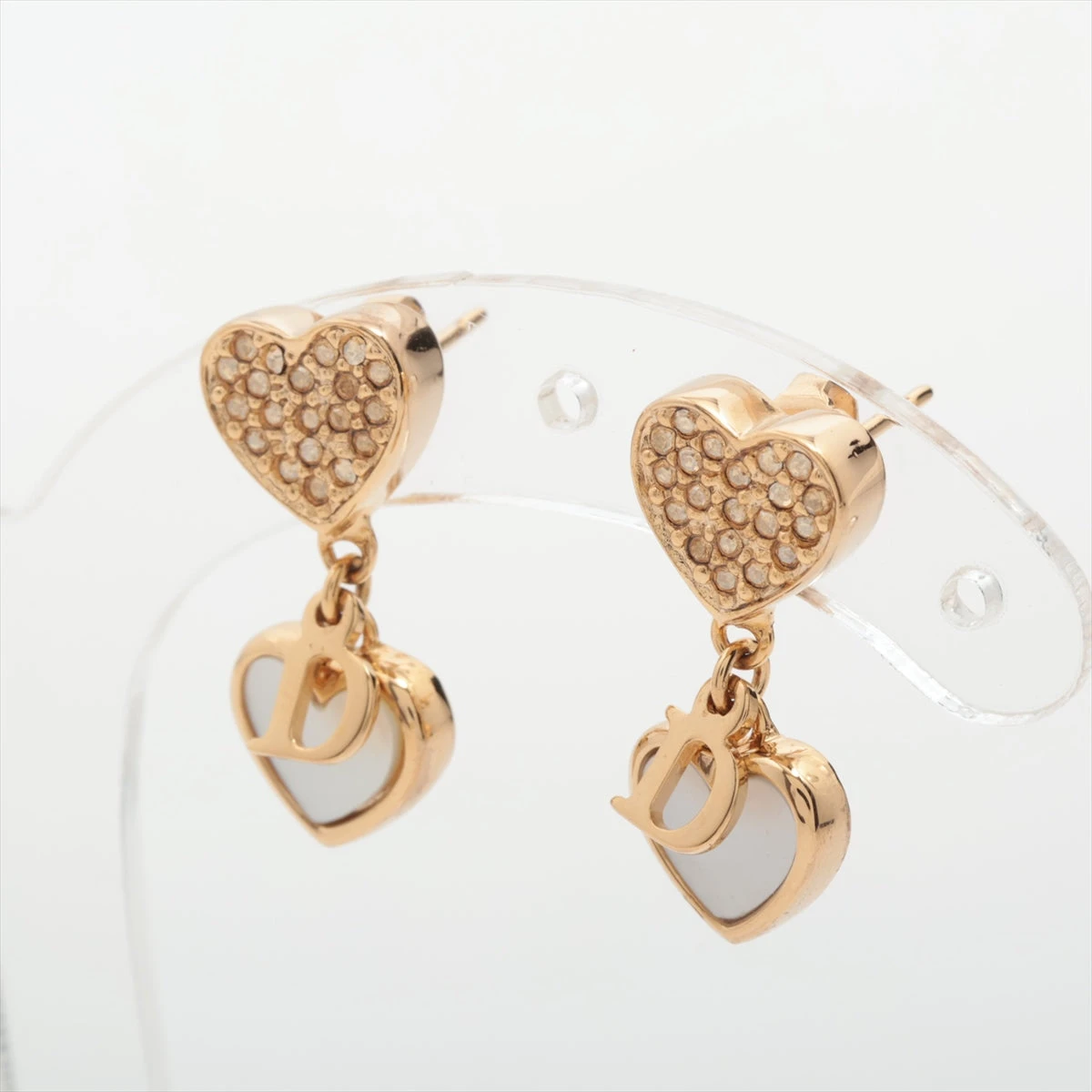 クリスチャンディオール ハート ピアス(両耳用) GP×シェル×ライン