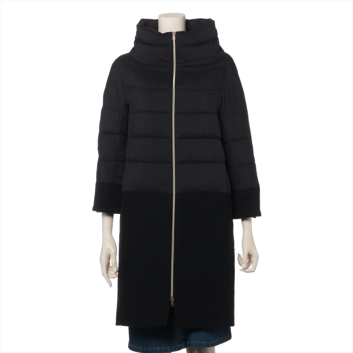 ヘルノ ウール 切替 スタンドカラー ダウン コート 38 PI0832D ヘルノ ウール×ナイロン ダウンコート 38 レディース ブラック
