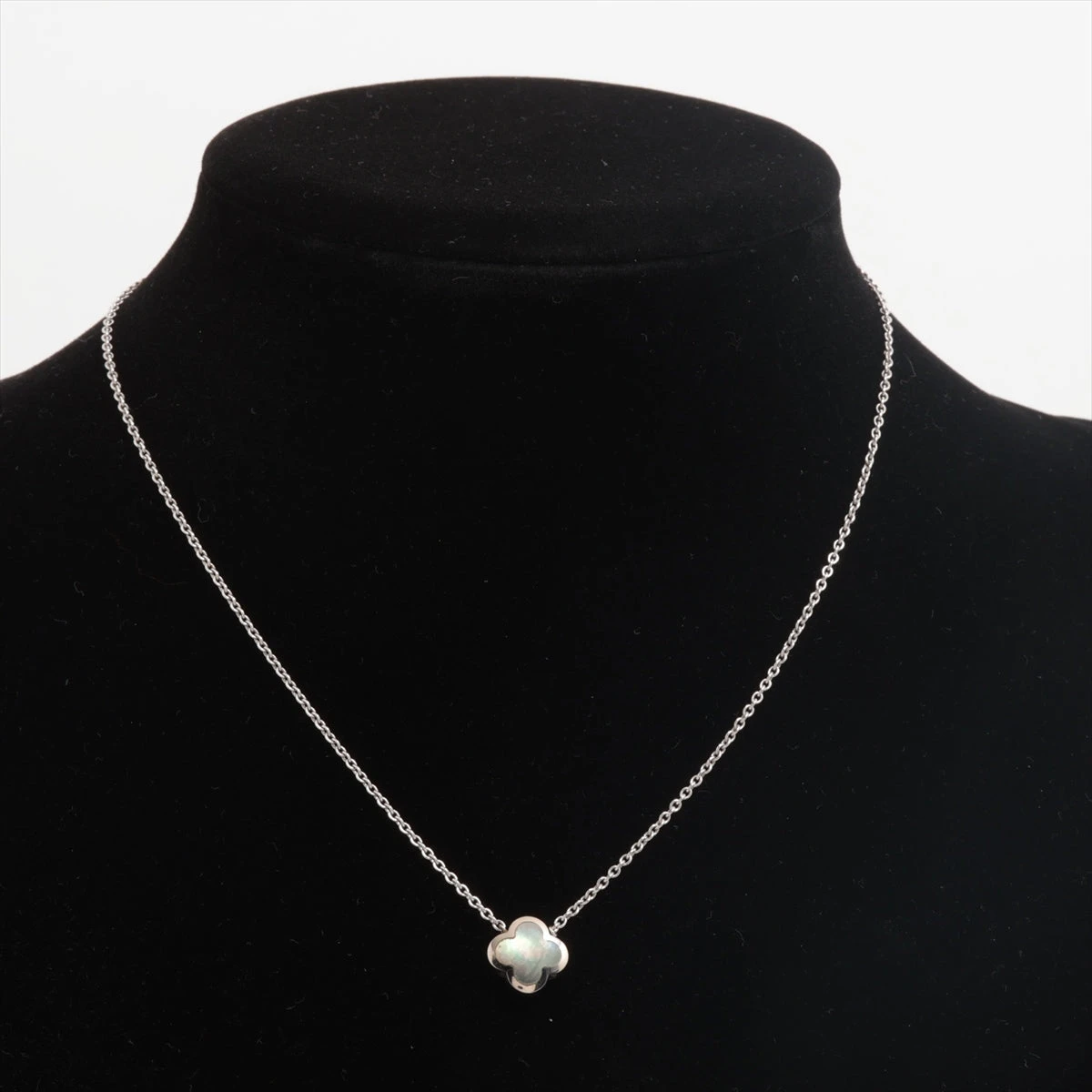 送料関税込Vintageアルハンブラグレーシェルネックレス★Bランク ヴァンクリーフ&アーペル ヴィンテージアルハンブラ グレー